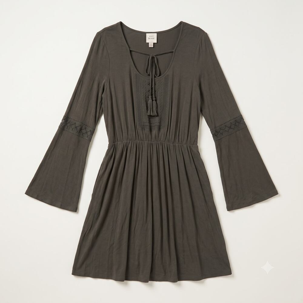 Knox Rose Women's M Boho Cottagecore Whimsygoth Rayon Bell Sleeve Mini Dress